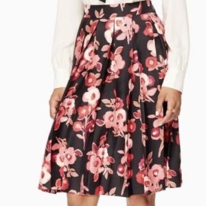 Kate Spade silk shadow buds pleated skirt black pink hi rise